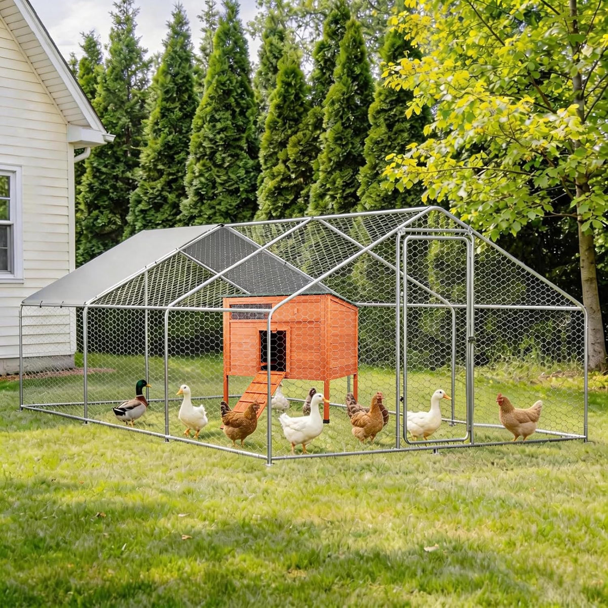 Insulated Duck Coop Warm Duck House for Outside with Larger Windows