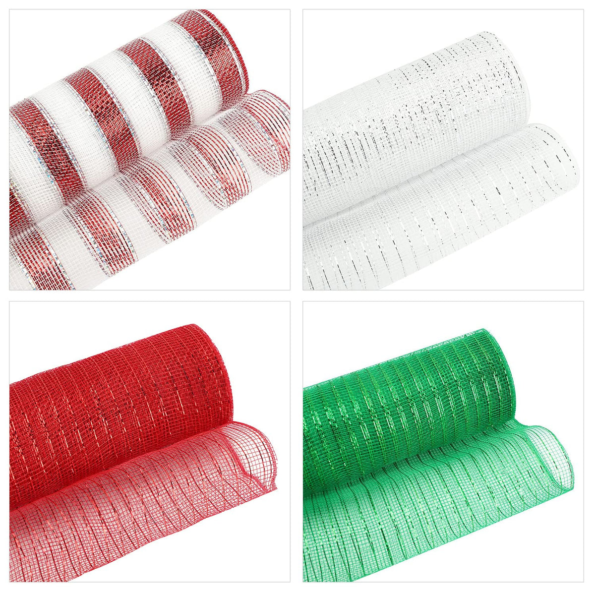 4 Rolls Christmas Deco Mesh Ribbon -10" x 30ft Metallic Poly Mesh Rolls