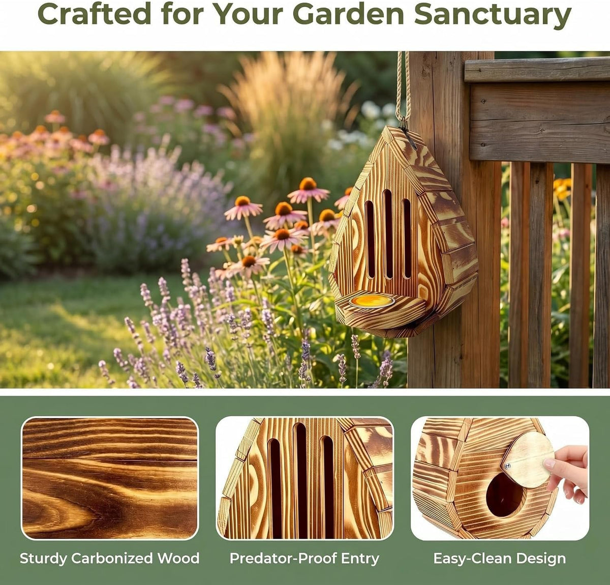 Wooden Hanging Butterfly House for Outside, Butterfly Habitat & Feeder for Garden, Natural Butterflies Habitat with