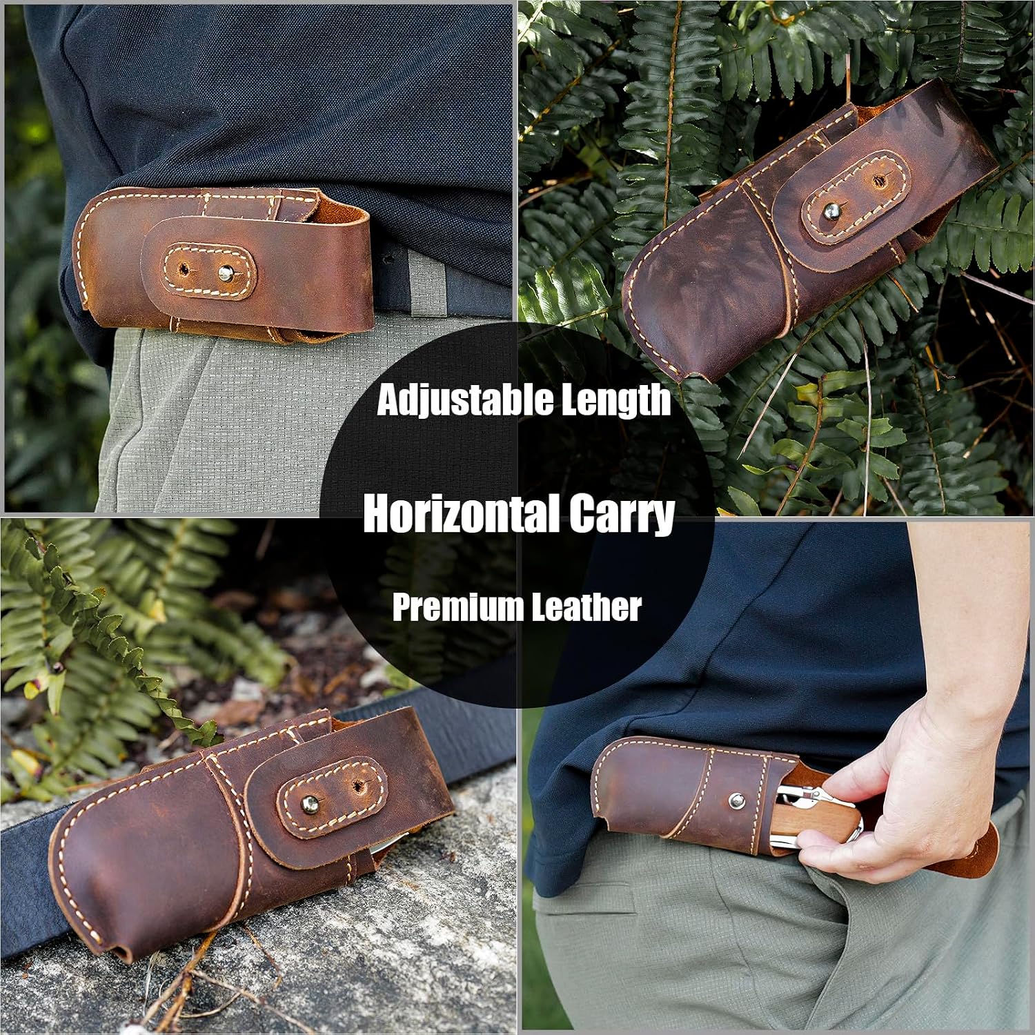 Leather Pocket Knife Sheath - Belt Loop EDC Belt Organizer - Horizontal Carry Knife Holder- Multitool Sheath with Two