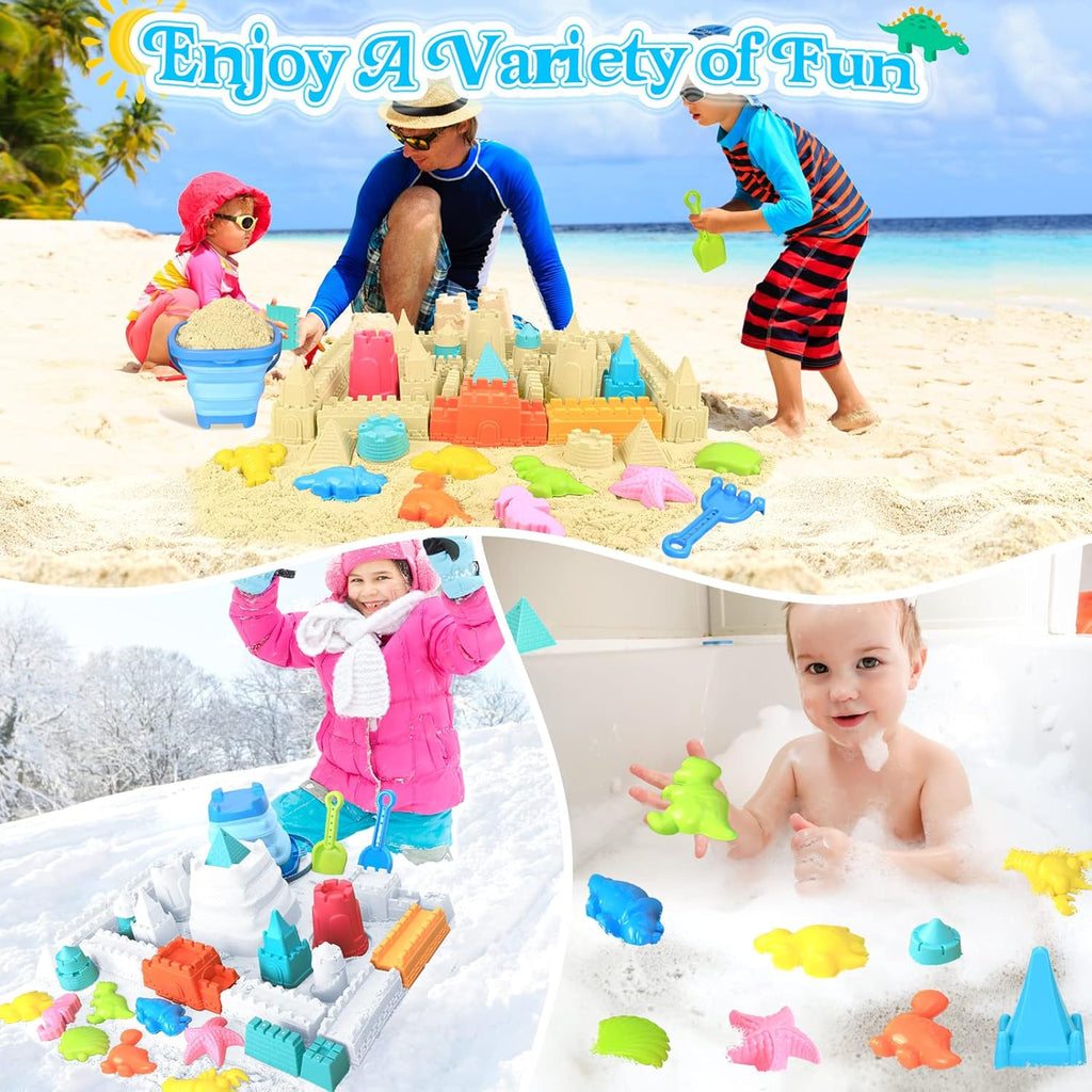 Collapsible Beach Toys for Kids Toddlers, Collapsible Sand Bucket and Shovels Set with Mesh Bag,Travel Sand Castle