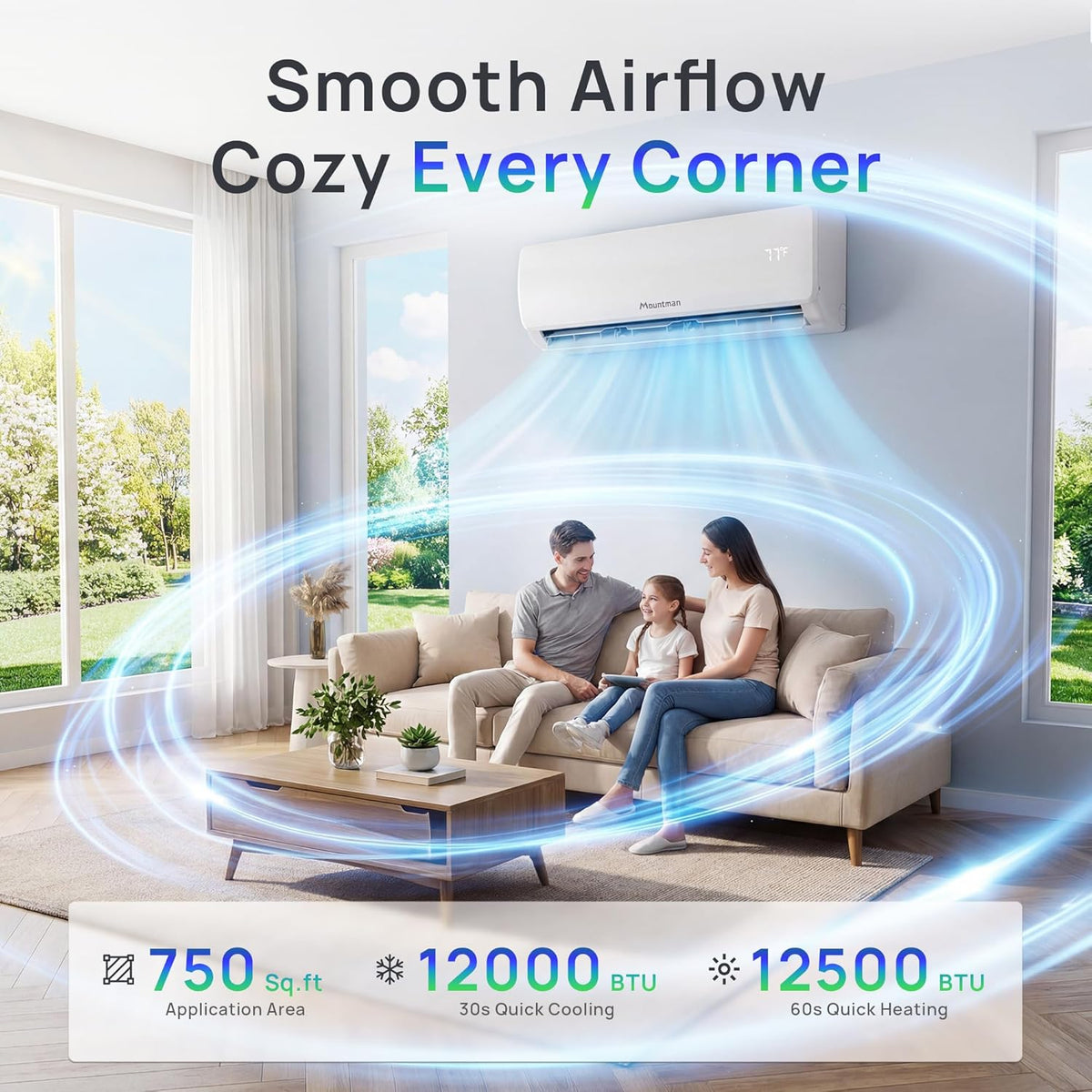 12000BTU Mini Split AC/Heating System, 19SEER2 115V Energy Efficient Mini Split Air Conditioner with Heat Pump, Cools