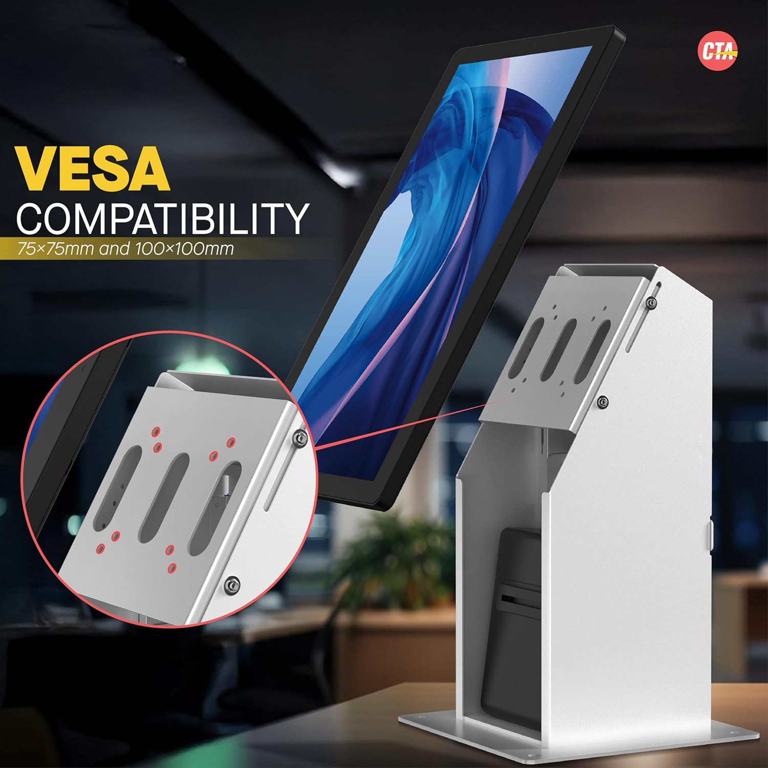 Self Service Kiosk POS Stand - CTA POS Kiosk with CPU & Printer Compartments for Digital Signage Displays TV's &