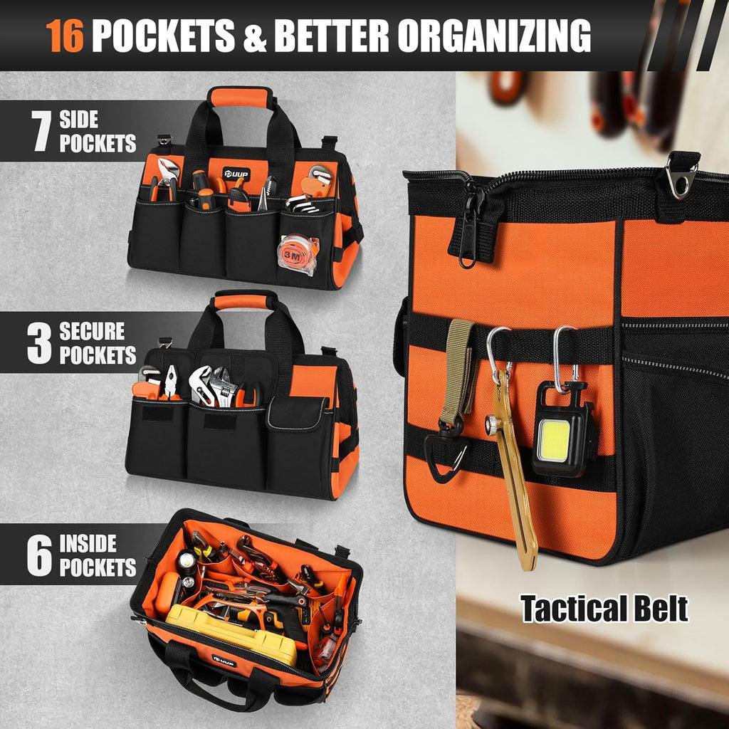 Heavy Duty Tool Bag 15-Inch, 16-Pocket Portable Soft Tool Box Organizer Storage, Handle Tactical Carry Tote Empty