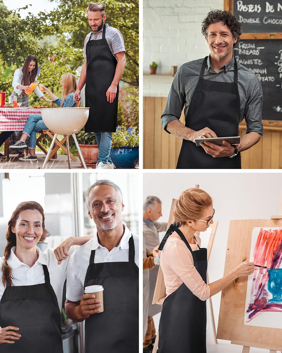 36 Pack Bib Aprons Bulk Plain Aprons, Black