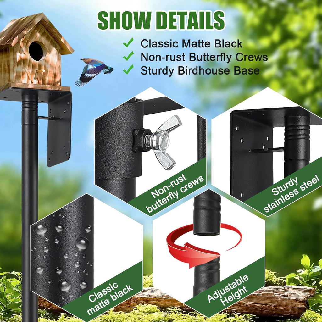 Bird Feeder Poles for Outdoors, Heavy Duty 60 Inch Birdhouse Stand Stake 1.2 Inch Diameter Metal Bird Mounting Pole