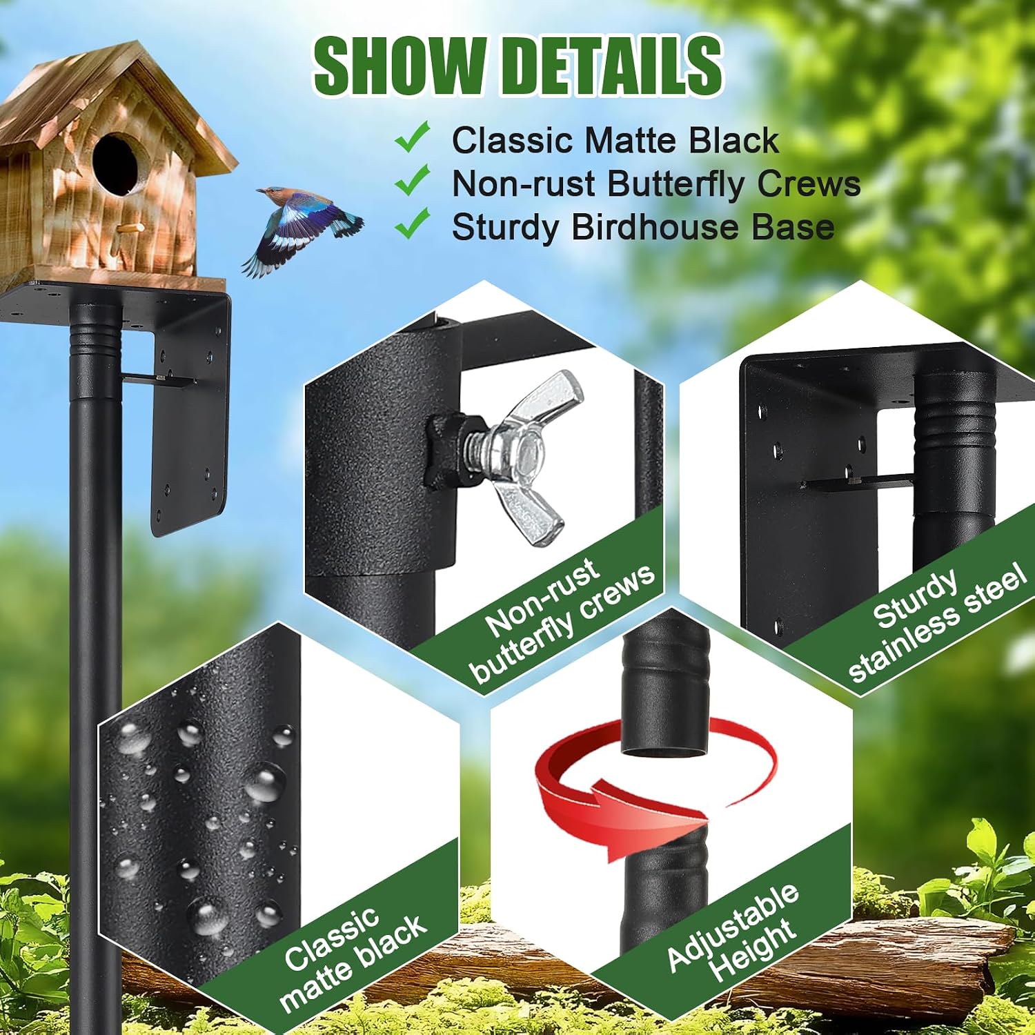 Bird Feeder Poles for Outdoors, Heavy Duty 60 Inch Birdhouse Stand Stake 1.2 Inch Diameter Metal Bird Mounting Pole