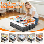 Collapsible Storage Baskets for Shelves,14"x10", 6 Pack Foldable Fabric Storage Bins with Double Leather Handles