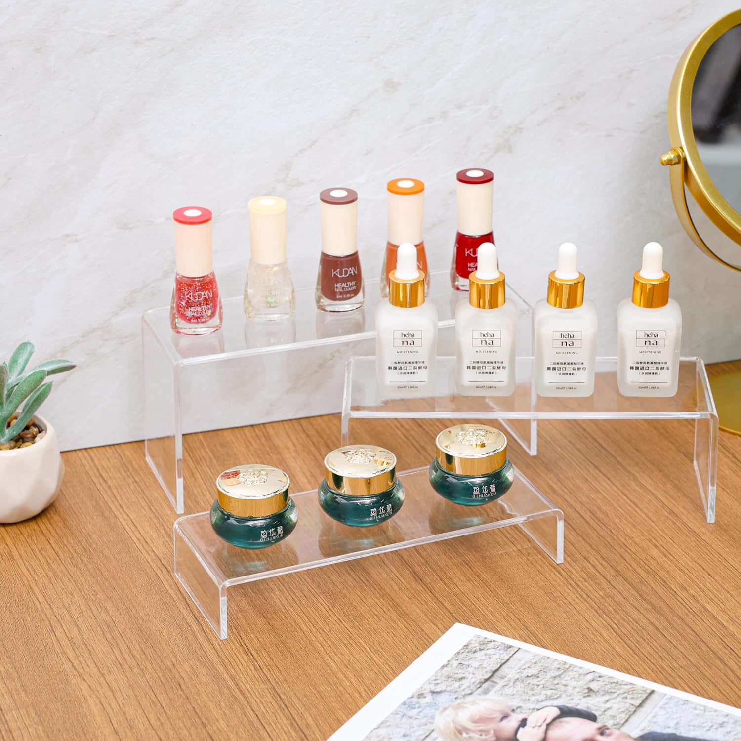Yieach Large Clear Acrylic Risers Display Stands,3 Pcs Rectangular Display Risers for Funko Pop,Figures,Food,Showcase