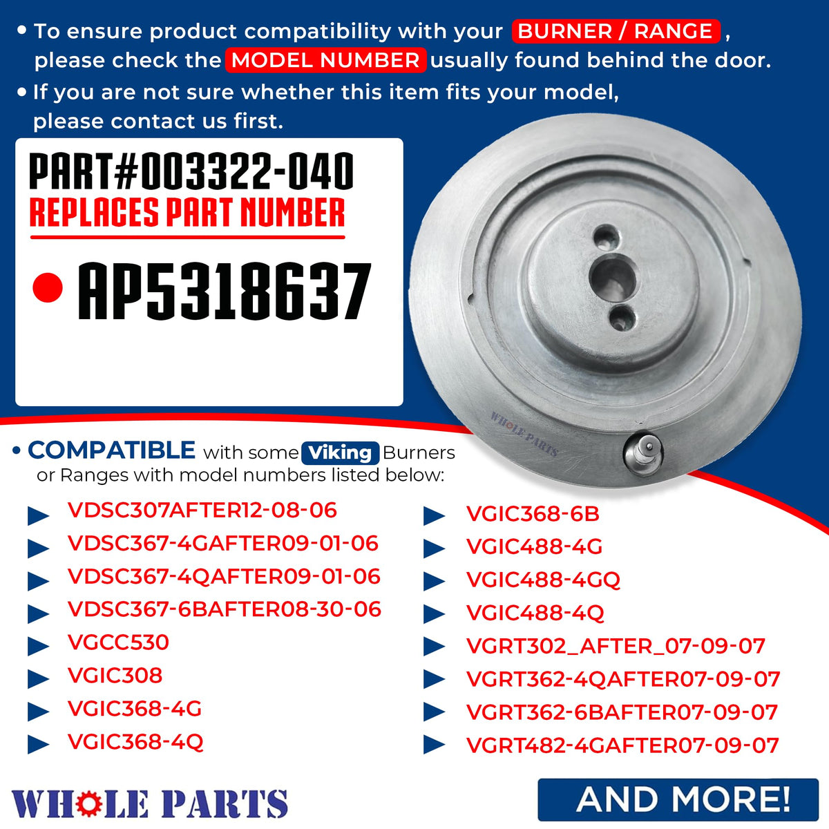 Whole Parts Upgraded Range Burner Base with Ignitor Part# 003322-040