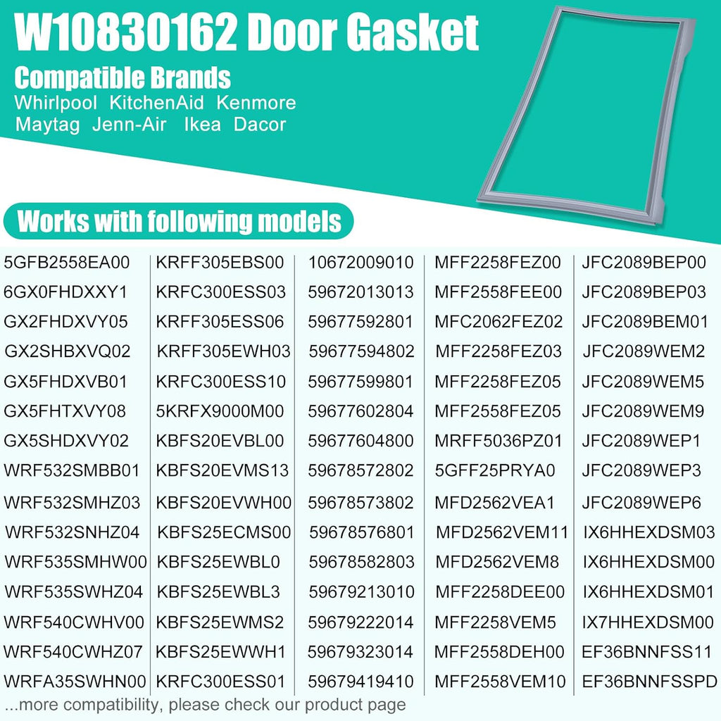 Upgraded W10830162 Refrigerator Door Gasket Replacement Compatible with Whirlpool Kenmore KitchenAid Refrigerator, 39.7"x 16.93" Freezer Door Gasket Refrigerator Door Seal Part 12723206AP, W10179332