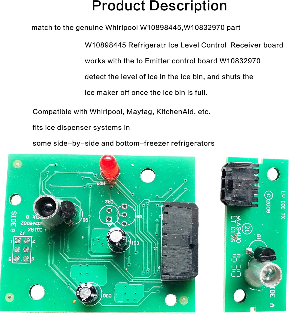 W10898445 Refrigerator Ice Level Control Receiver Included W10870822 Refrigerator Emitter Control Board Compatible with Whirlpool Fridge AP6037913 PS11769410