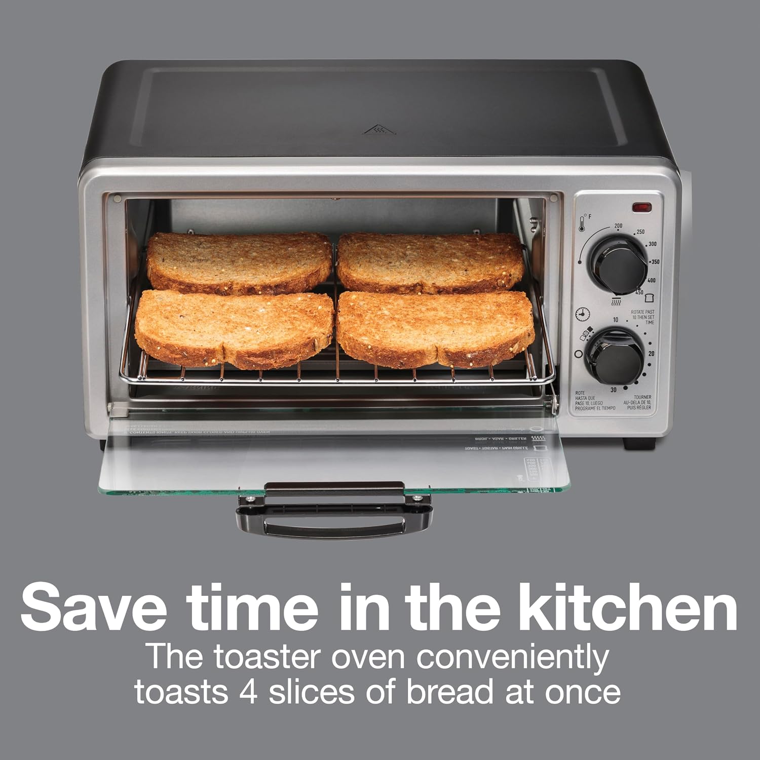 4 Slice Countertop Toaster Oven | Bake, Broil, Toast | 200-450⁰F Adjustable Temp | 30 Minute Timer | Automatic