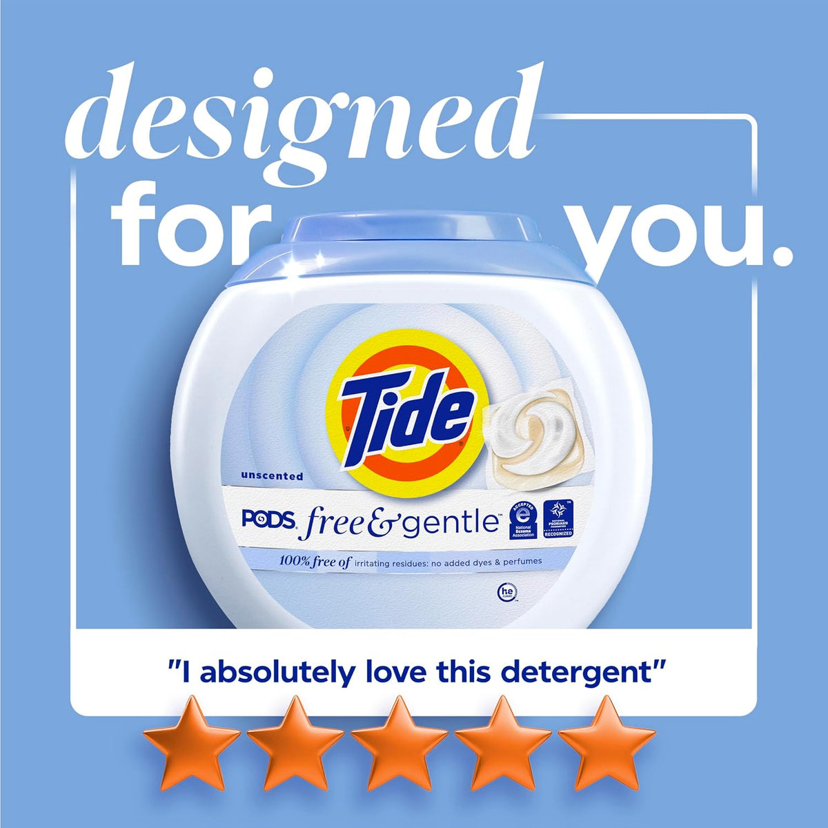 Pods Free and Gentle Laundry Detergent Soap Pacs, Tide Pods Laundry Detergent, 42 Count