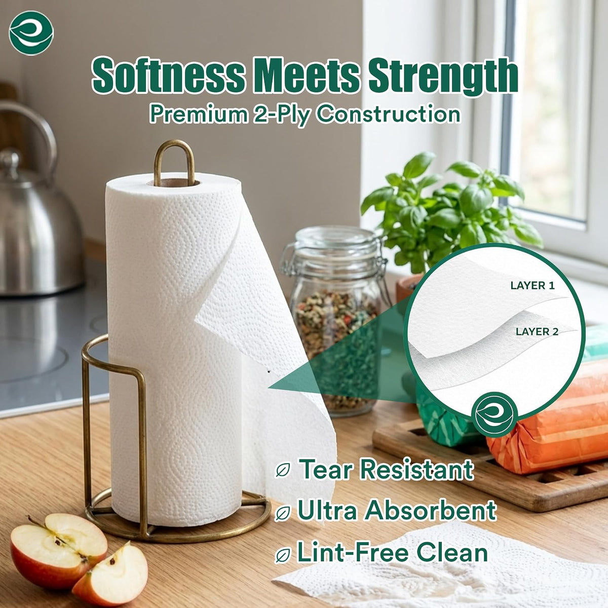 Bamboo Kitchen Paper Towels, (2-Ply, 6 Rolls, 150 Sheets Each)