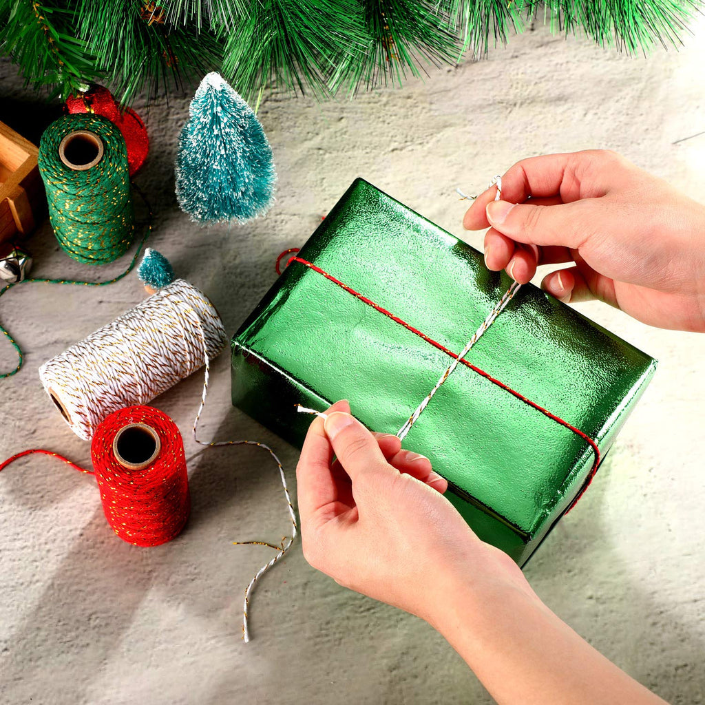 984 Feet Christmas Twine String for Crafts Bakers Cotton Twine Decorative Jute Metallic Gift Wrapping Rope Cord for