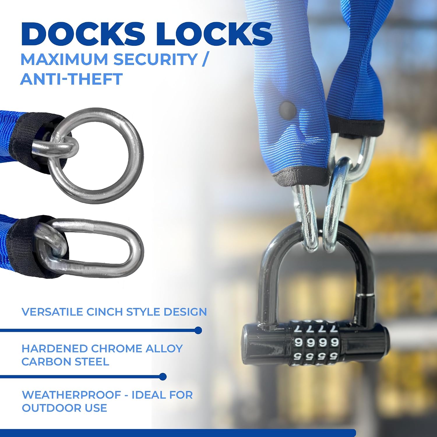 8mm Security Chain Kit (3', 6' or 10') with Compact U-Lock, 3' | Weatherproof, Heavy Duty, Cinch Style, Hardened