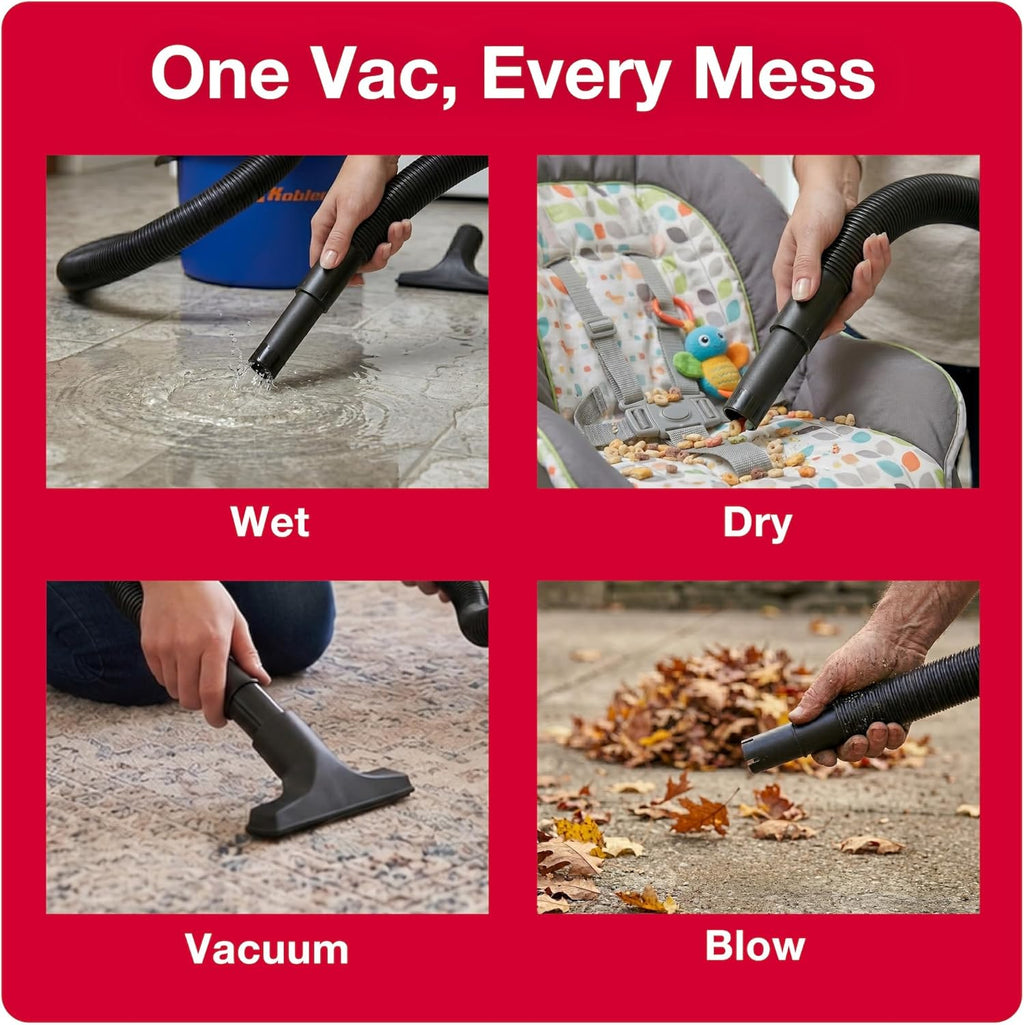 WD-2L Wet Dry Vacuum Cleaner, Home Car Garage Workshop, 2.0 PHP | 60 CFM, 10 Ft Reach, Twist-N-Lock Hose, Small Shop