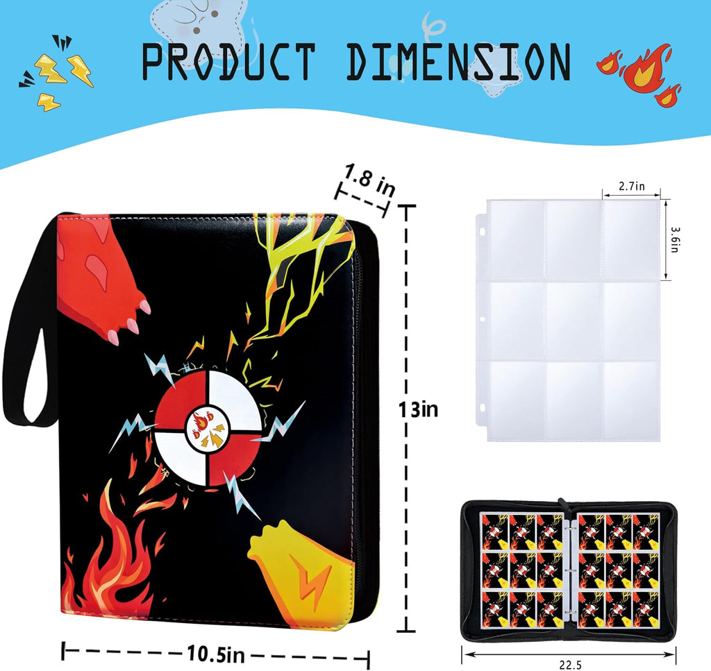 9 Pocket Trading Card Binder, 900 Pockets Card Collection Album | 50 Removable Sleeves,Double Sided Pocket,with Zip