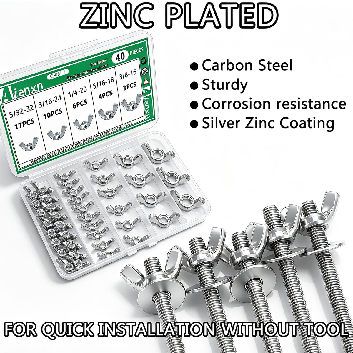 40PCS Wing Nuts Assortment Kit, 5 SAE Sizes
