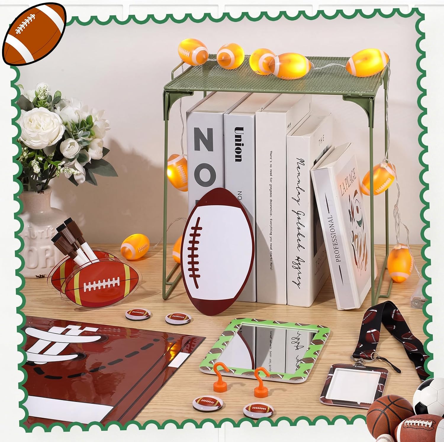19 Pcs Locker Accessories, Football Locker Organizer Decoration with Shelf, Wallpaper, Mirror, Whiteboard, Pen