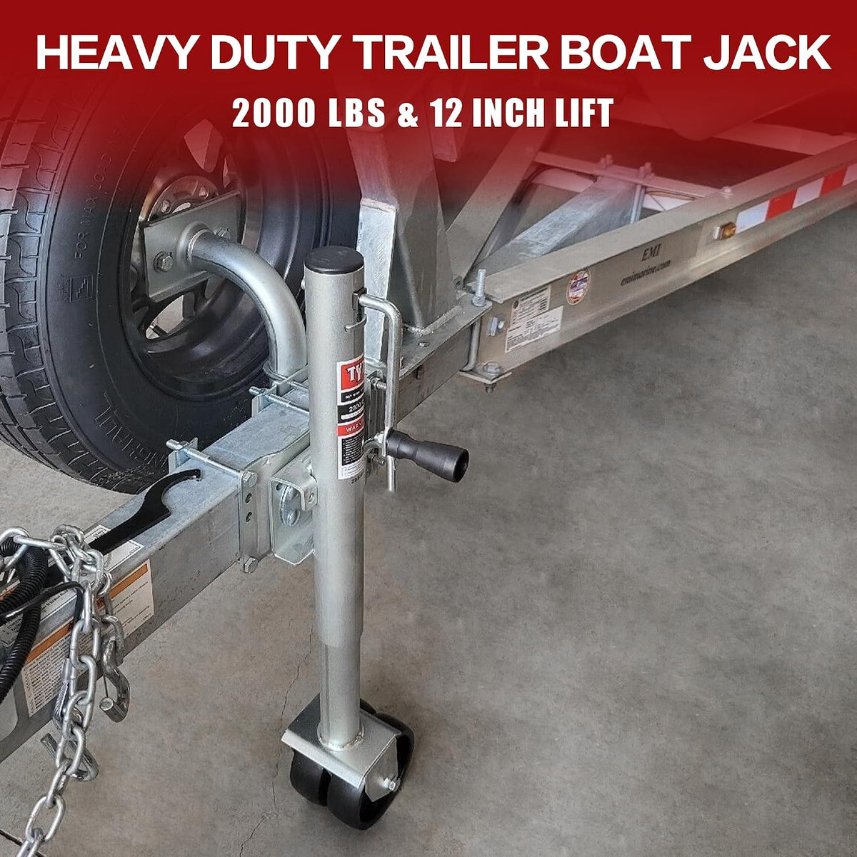2000 lbs Boat Trailer Jack with Wheel, Heavy Duty Marine Swivel Trailer Jack with 6 Inch Dual Wheels, 12 inches Lift