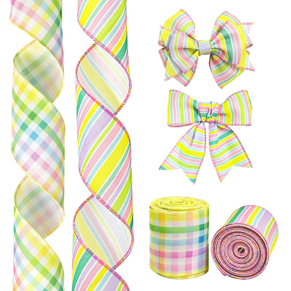 2 Rolls 2.5"×10 Easter Flag Ribbons Wired for Wreath Bow Wrapping (Easter)