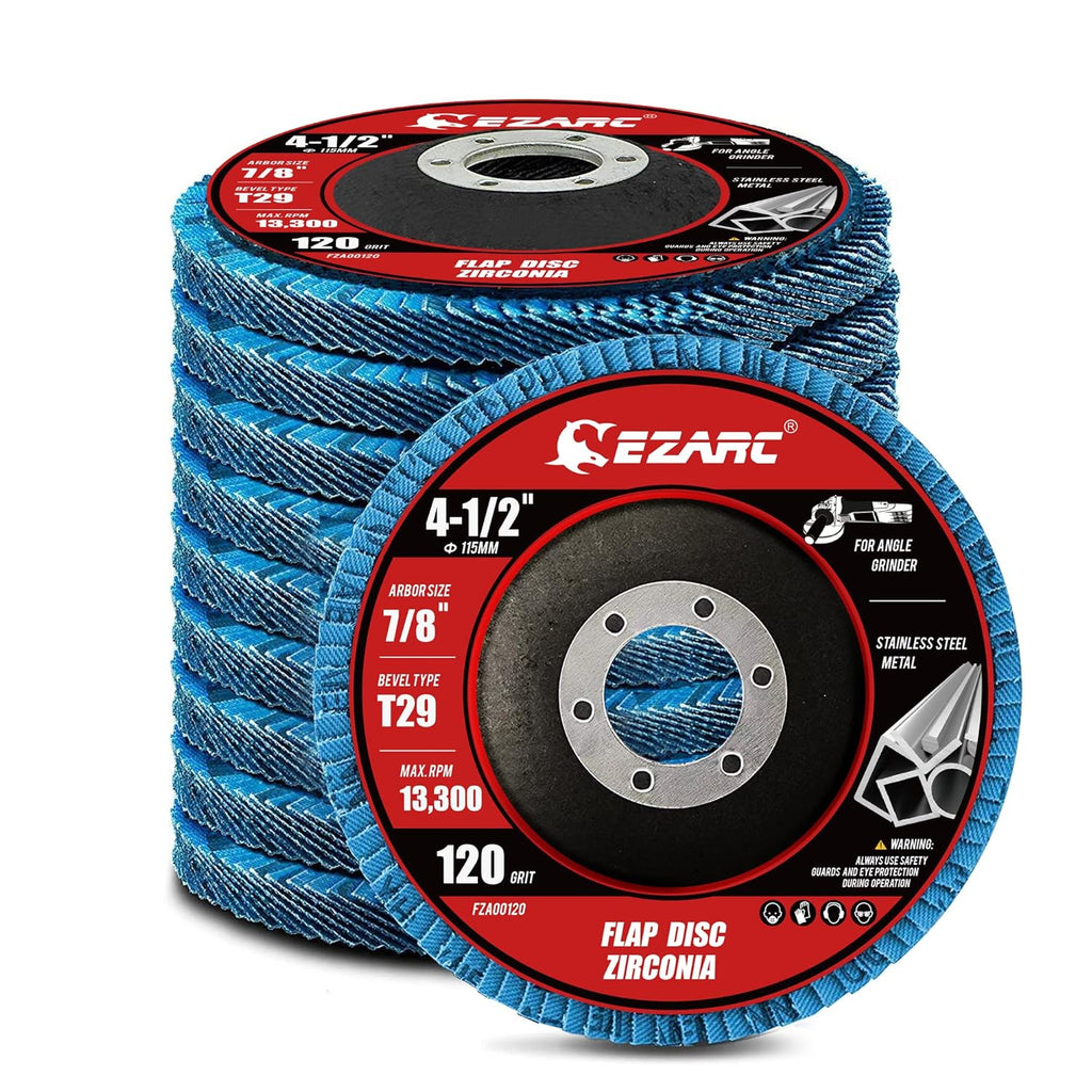 EZARC Zirconia Flap Discs 120 Grit, 4-1/2 x 7/8-Inch, Type 29, 10-Pack