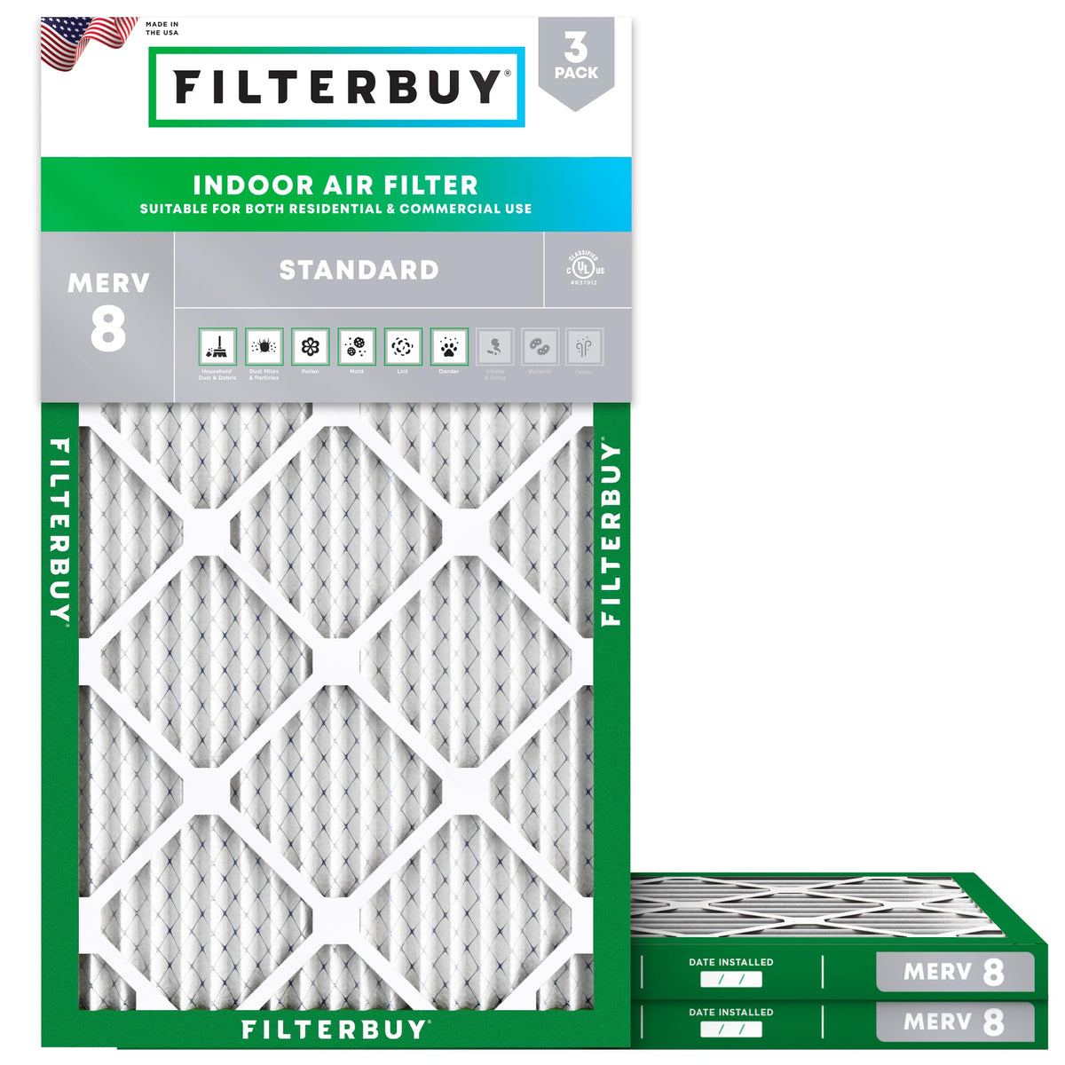 13.5x29.5x1 Air Filter MERV 8 Dust & Allergy Defense (3-Pack)