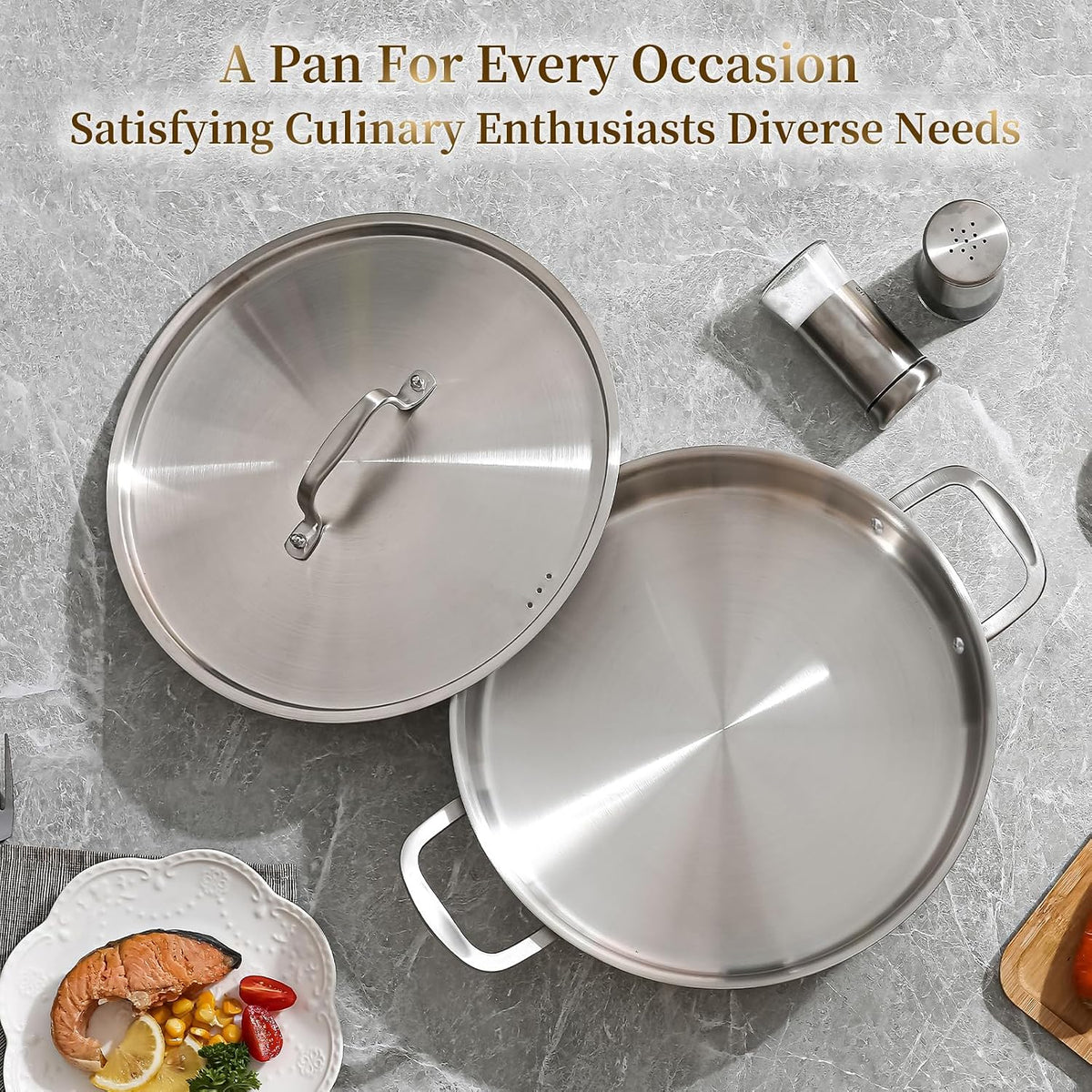 Tri-Ply Stainless Steel 6 Quart Braiser Pan with Lid