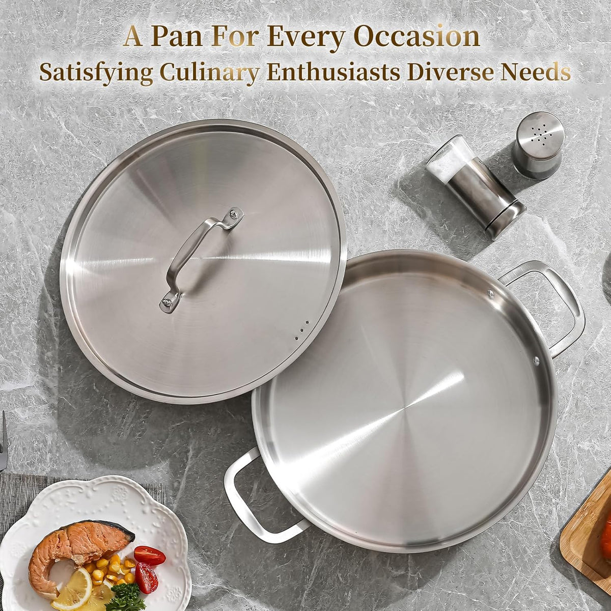 Tri-Ply Stainless Steel 8 Quart Braiser Pan with Lid