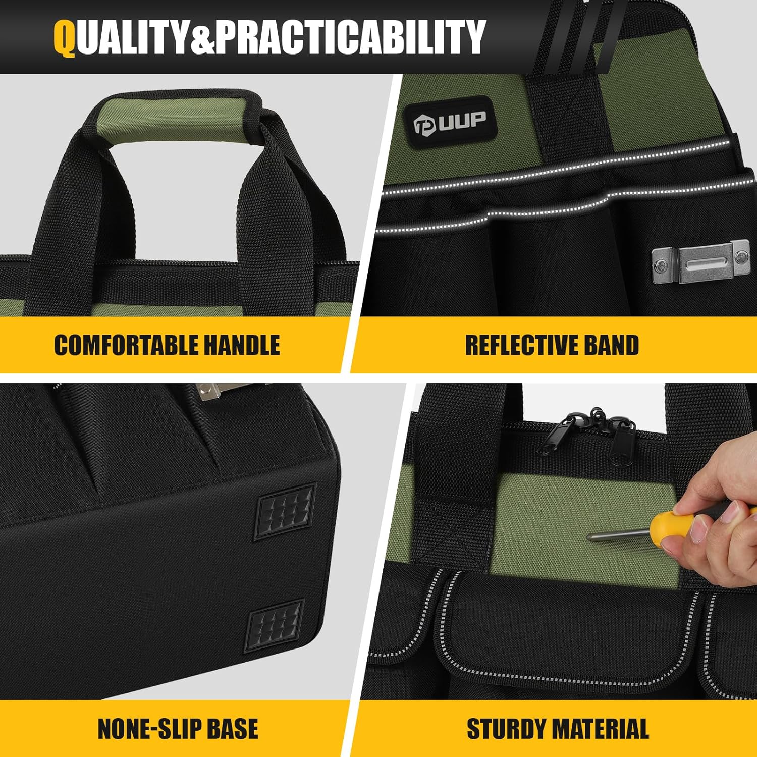 18-Inch Large Tool Bag, 16-Pocket Portable Tool Box Organizer Storage, Heavy Duty Tactical Toolbag with Big Zipper