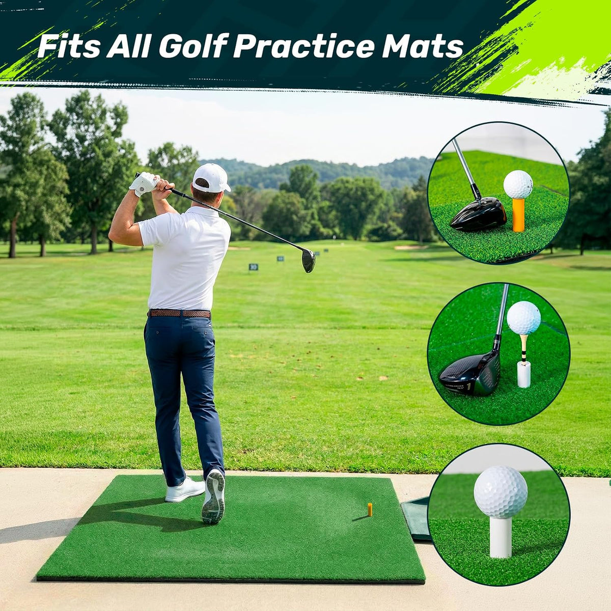 Golf Mat Tee Set, 5/11 Pack Rubber Tees with 40 Pack Bamboo Golf Tees for Practice Mats, Driving Range & Golf Simulator
