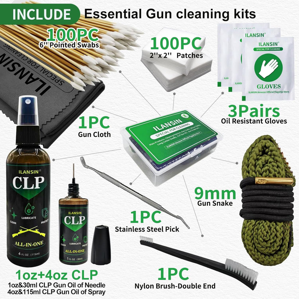 Bore Cleaner CLP Oil Needle+Spray,Gun Cleaning Kit for 12Ga / 5.56 / 9mm Gun Cleaning Snake,Gun Cleaning Supplies