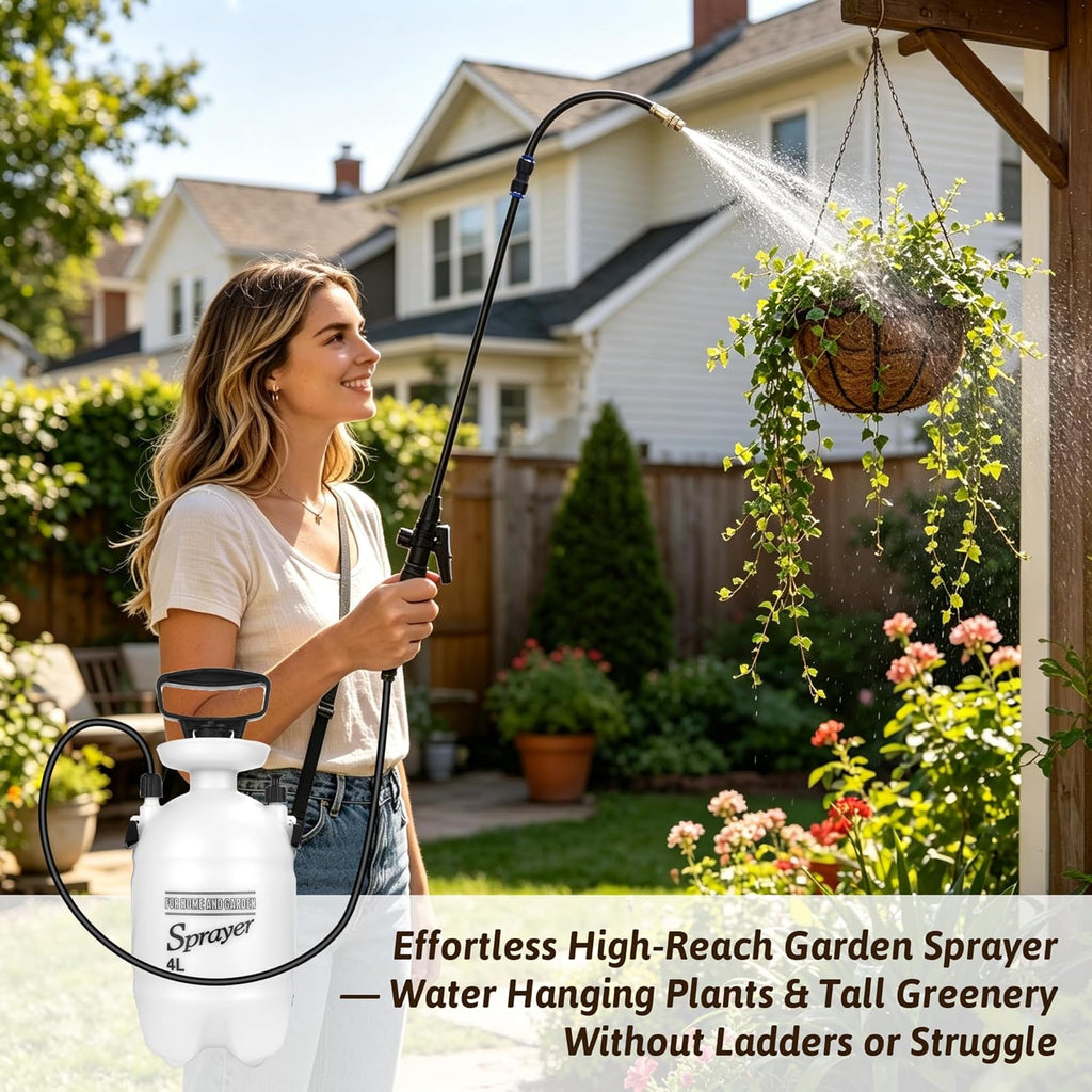 4L Watering Can for Hanging Plants, Adjustable 360° Flexible Nozzle Long Reach Plant Watering Sprayer, No Battery