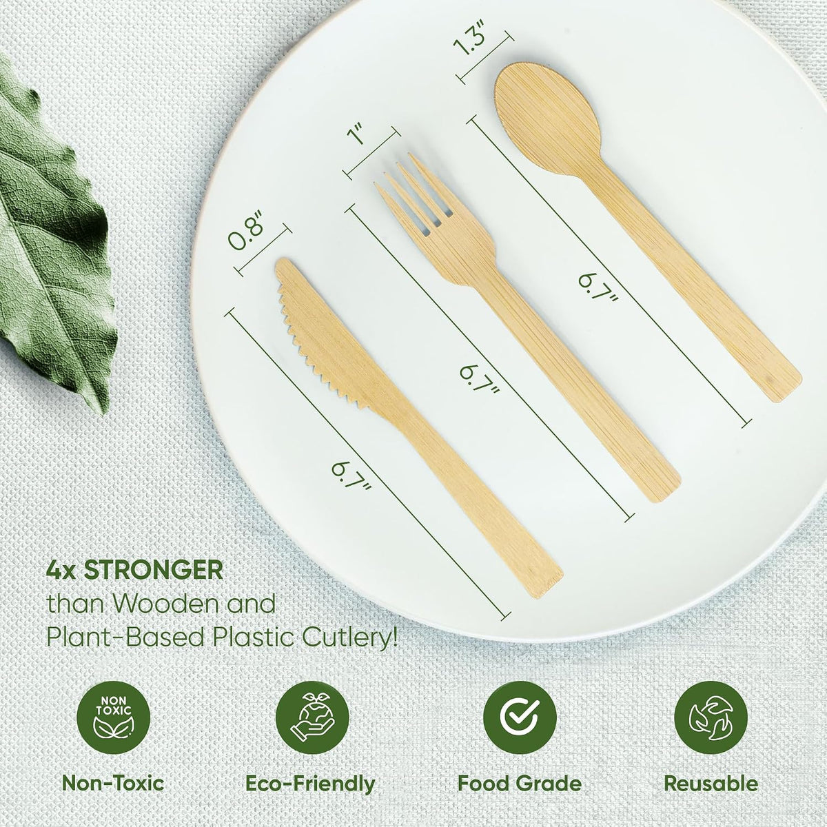 100% Bamboo Cutlery Set, Disposable Compostable Utensils, 250 PCS