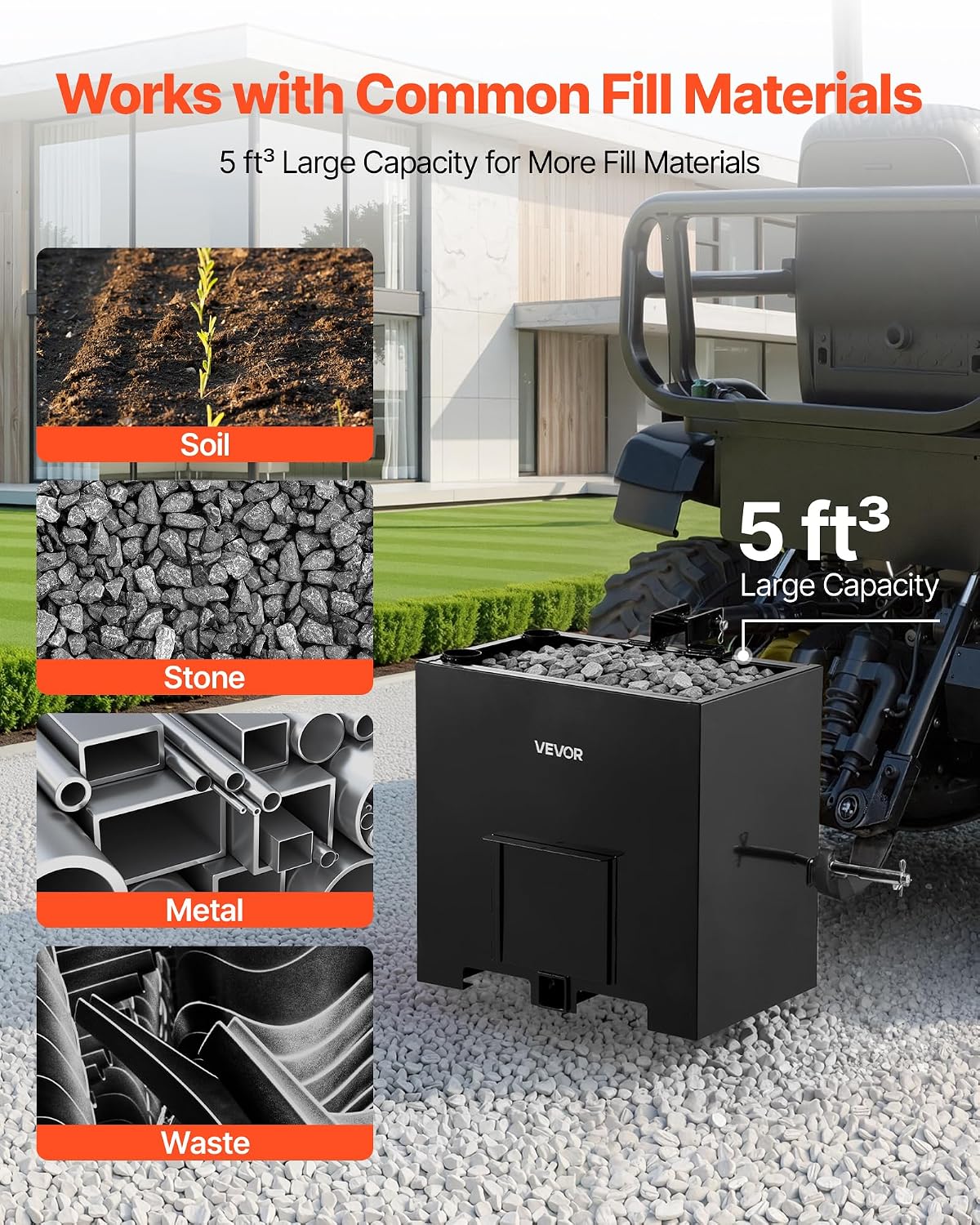 Ballast Box, 3-Point Category 1 Tractor Ballast of 800 lbs Capacity, with Standard 2 Inch Hitch Receiver, Heavy-Duty