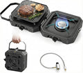 2 Burner Propane Camping Stove with Griddle & Grates, Portable Foldable Cooking Stove with Total 16,000 BTU, Two