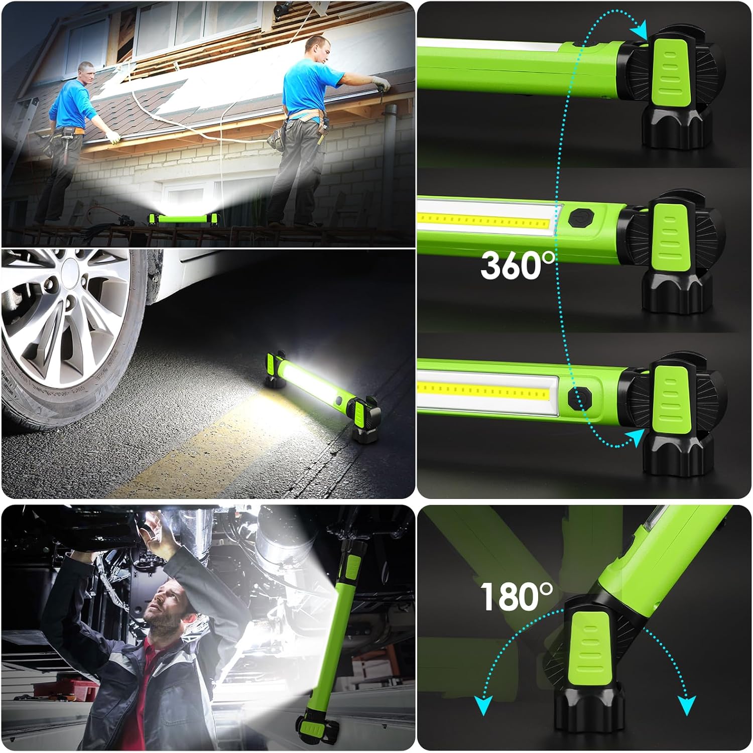 Work Light, 2500LM Bright LED Work Lights, 5200mAh Rechargeable Magnetic Underhood Work Light with Hooks, Cordless