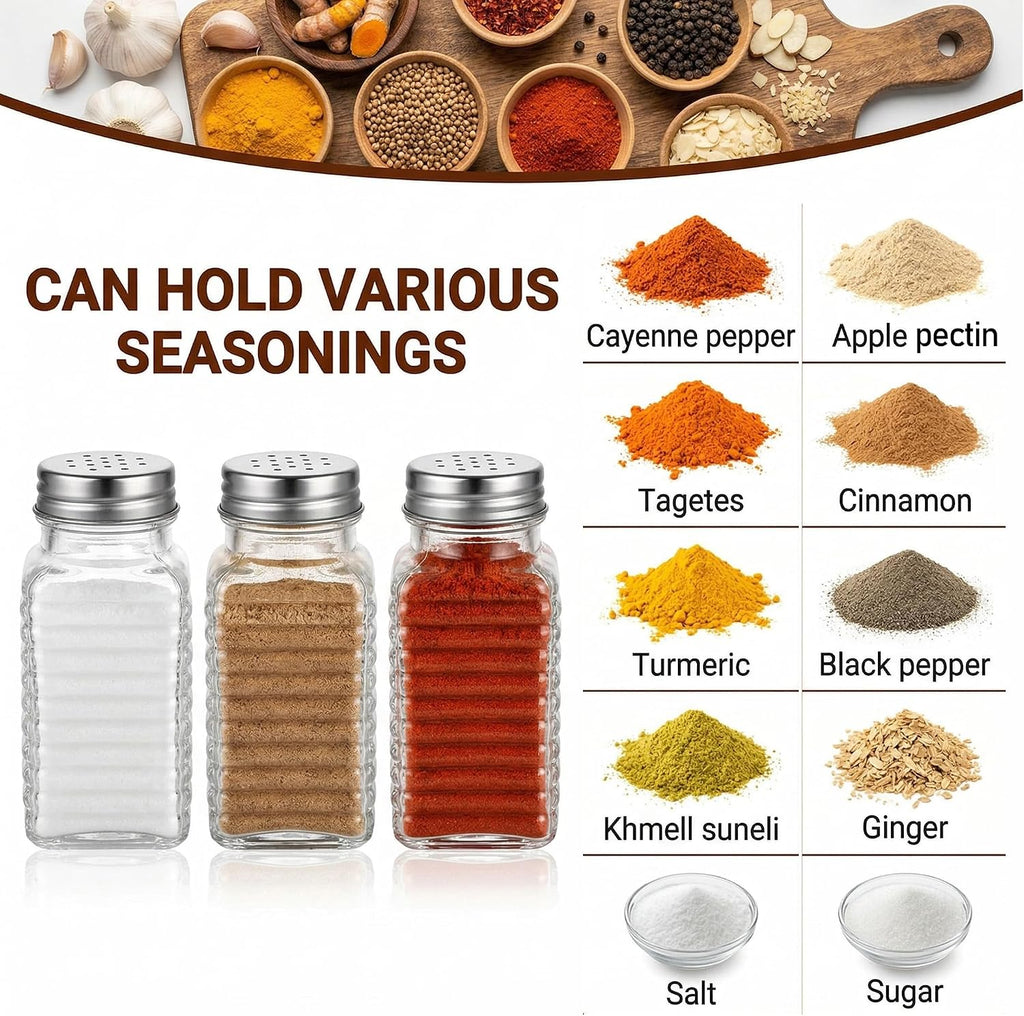 30 Pack Salt and Pepper Shakers, 3.3oz Glass Shakers Spice Jar with Metal Lids for Salt, Pepper, Spices, Seasonings