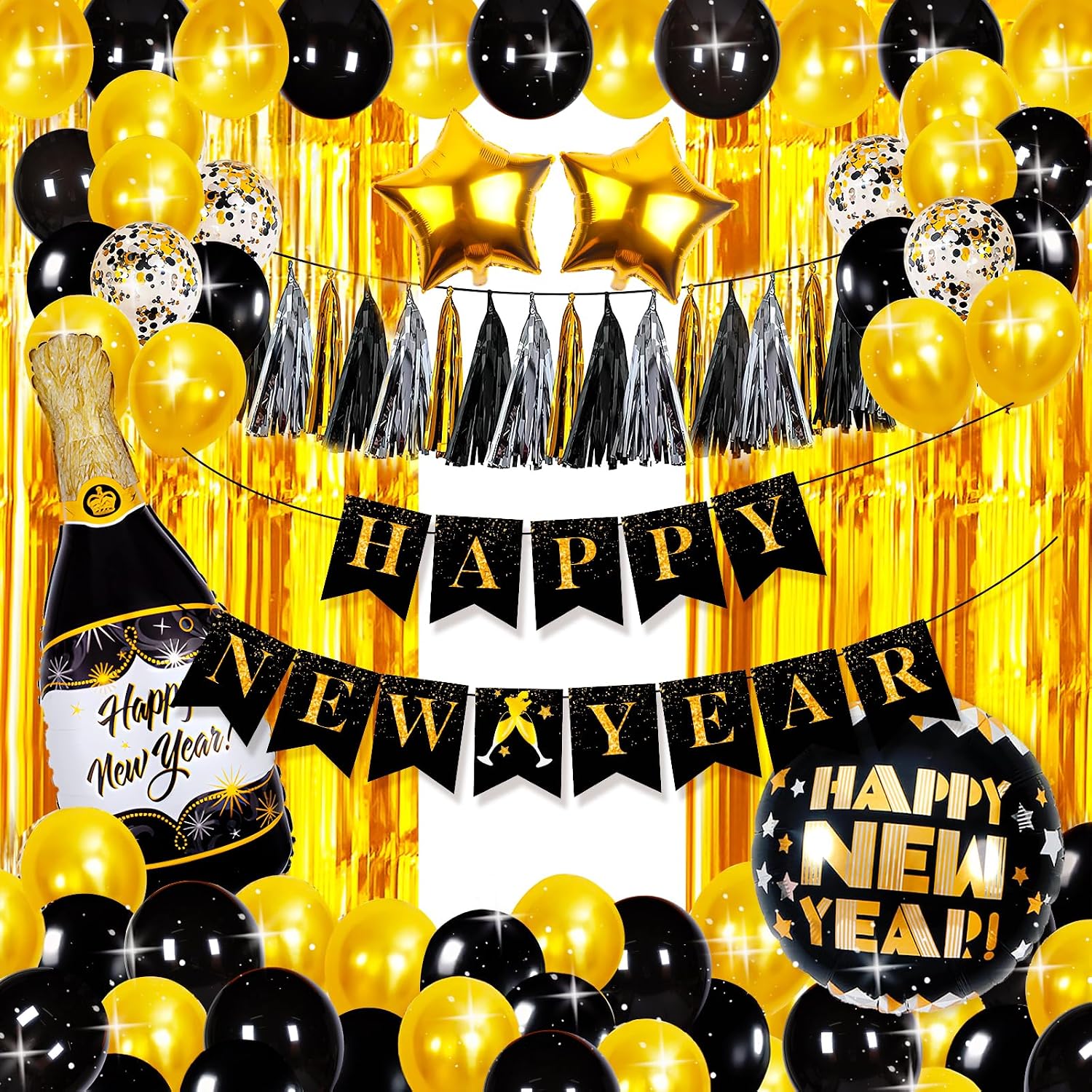 Happy New Years Eve Party Supplies 2026, 2026 New Year Decorations Kit, NYE Party Set with Foil Balloons Happy New
