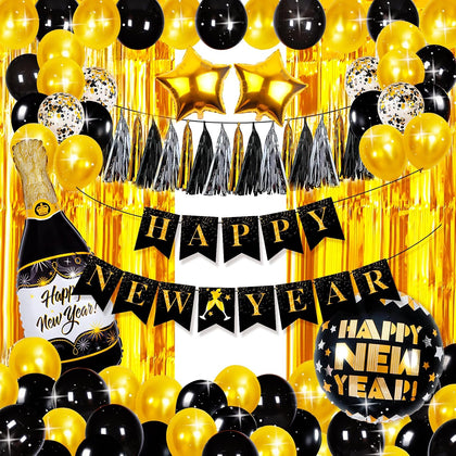 Happy New Years Eve Party Supplies 2026, 2026 New Year Decorations Kit, NYE Party Set with Foil Balloons Happy New