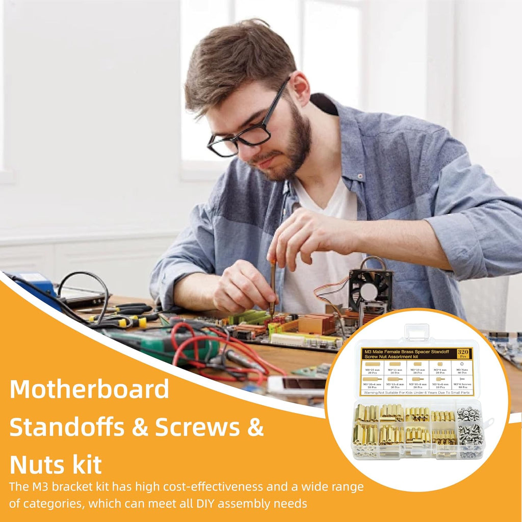 M3 Motherboard Standoffs and Screws Nuts Kit, Brass Hex Male Female Spacer