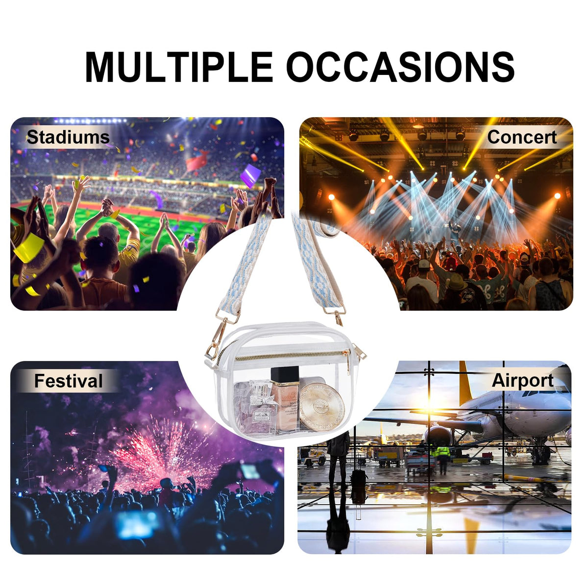 Clear Purse for Stadium Events Transparent Crossbody Bag