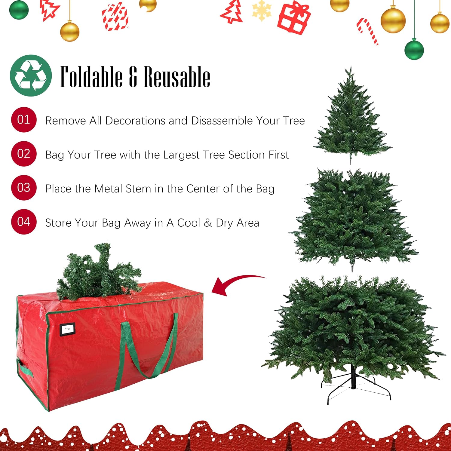 7.5 ft Christmas Tree Storage Bag - Durable Heavy Duty Extra Large Artificial Xmas Holiday Tree Bag with Reinforced