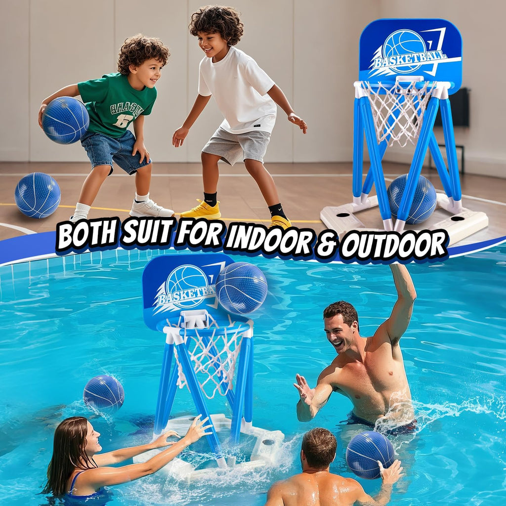 Pool Basketball Hoop, Floating Basketball Hoop Toy for Pool Water Game with 4 Basketballs Summer Swimming Pool Games