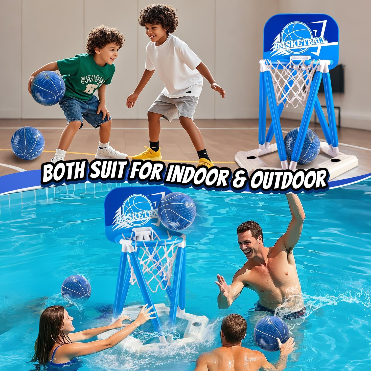 Pool Basketball Hoop, Floating Basketball Hoop Toy for Pool Water Game with 4 Basketballs Summer Swimming Pool Games