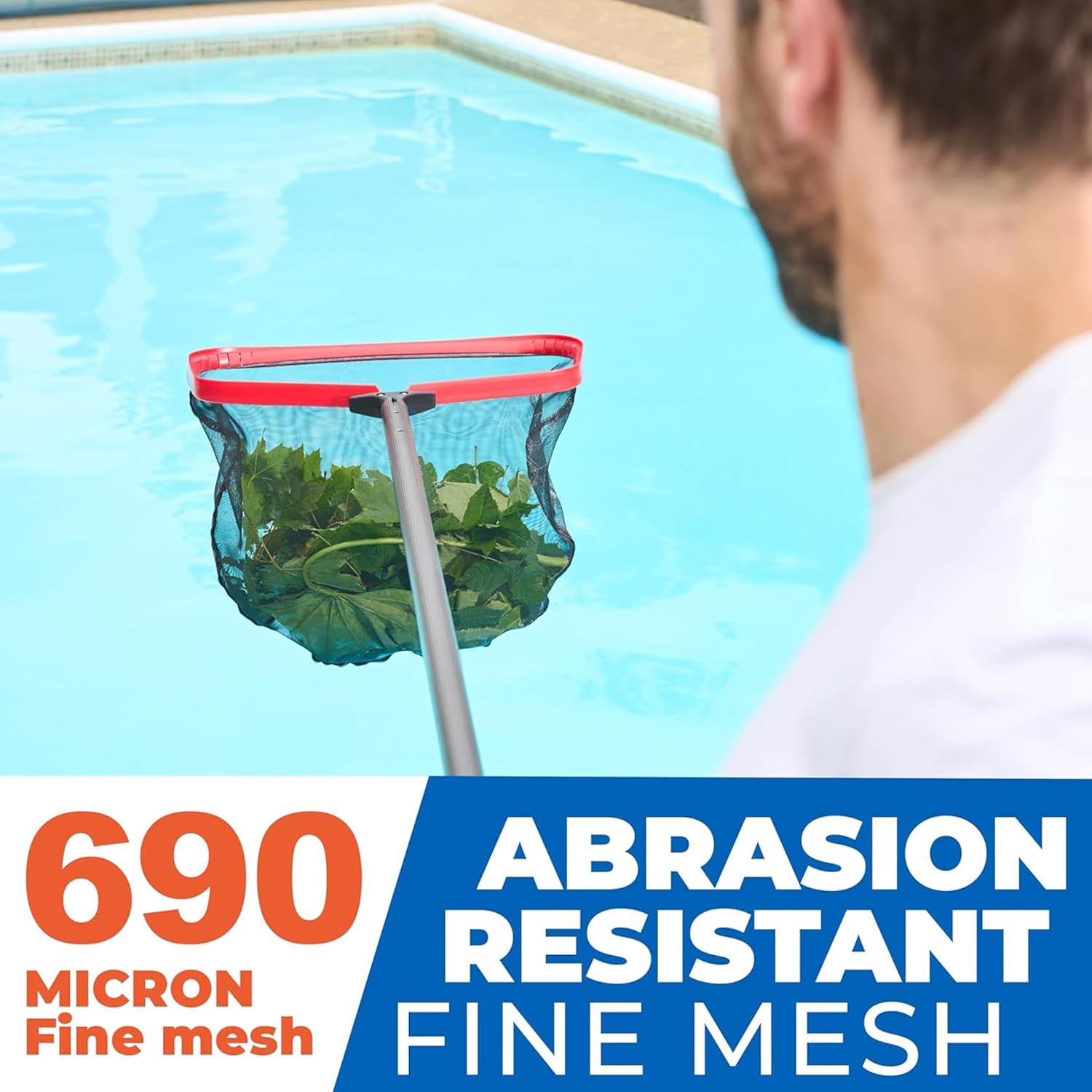 ProTuff 23.5in Wide Pool Leaf Rake Skimmer Net, Deep Pocket Bag
