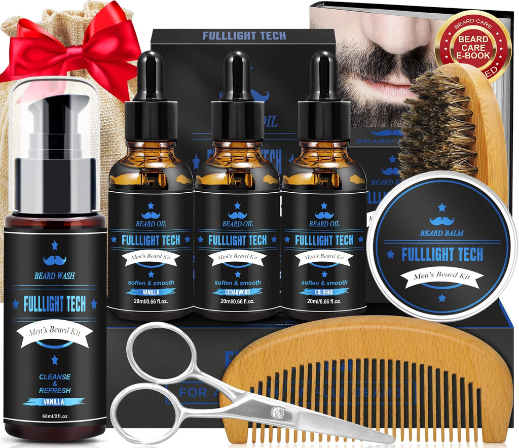 Beard Kit for Men with 3 Beard Oil Scents & Vanilla Beard Wash & Balm Set