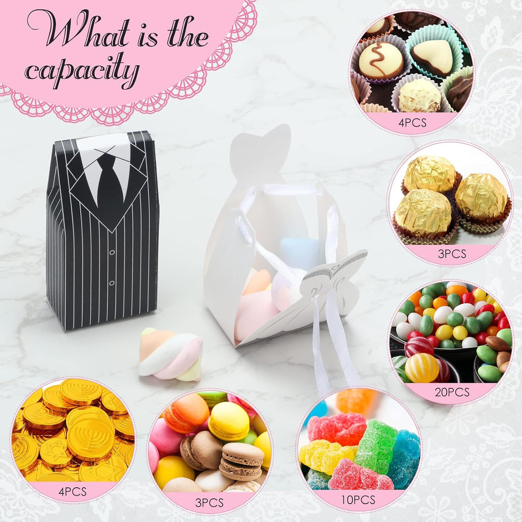 200 Pcs Wedding Favor Boxes Bride Groom Candy with Ribbon